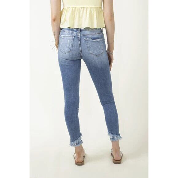 KanCan Distressed Mid Rise Ankle Skinny Jeans Stretch Denim Frayed Hem Size 15 - Picture 7 of 13